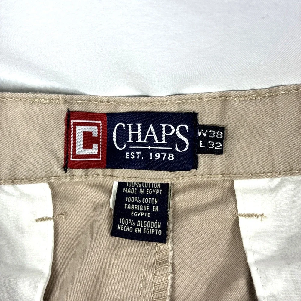 Y2K Mens Chaps Mitchell Relaxed Fit Flat Front Khaki Chino Pants Size 38x32 NWT